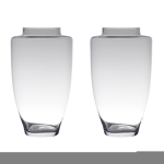 Bellatio Decorations Set Van 2x Stuks Transparante Luxe Grote Vaas/vazen Van Glas 45 X 26 Cm - Vazen