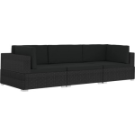 Vidaxl 3-delige Loungeset Met Kussens Poly Rattan - Zwart