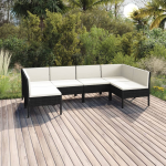 Vidaxl 6-delige Loungeset Met Kussens Poly Rattan - Zwart