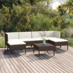 Vidaxl 7-delige Loungeset Met Kussens Poly Rattan - Bruin