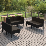 Vidaxl 6-delige Loungeset Met Kussens Poly Rattan - Zwart