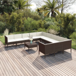 Vidaxl 12-delige Loungeset Met Kussens Poly Rattan - Bruin