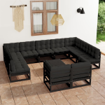 Vidaxl 12-delige Loungeset Met Kussens Massief Grenenhout - Negro