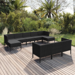 Vidaxl 10-delige Loungeset Met Kussens Poly Rattan - Zwart