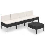 Vidaxl 5-delige Loungeset Met Kussens Poly Rattan - Zwart