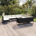 Vidaxl 11-delige Loungeset Met Kussens Poly Rattan - Zwart