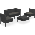 Vidaxl 5-delige Loungeset Met Kussens Poly Rattan - Zwart