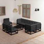 Vidaxl 9-delige Loungeset Met Kussens Massief Grenenhout - Negro