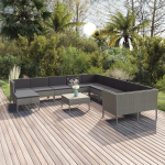 Vidaxl 12-delige Loungeset Met Kussens Poly Rattan - Grijs