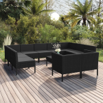 Vidaxl 12-delige Loungeset Met Kussens Poly Rattan - Zwart