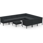 Vidaxl 11-delige Loungeset Met Kussens Poly Rattan - Zwart