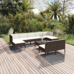 Vidaxl 10-delige Loungeset Met Kussens Poly Rattan - Bruin