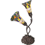 Clayre & Eef Lumilamp Tafellamp Tiffany 46*28*63 Cm E14/max 2*25w Meerkleurig Polyresin / Glas Tulpen 5ll-6028 - Beige