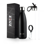 Zeuz® Premium Rvs Thermosfles & Drinkfles - Isoleerfles - Waterfles Met Rietje - Bpa Vrij - 500 Ml - Mat - Zwart