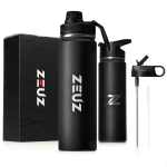 Zeuz® Premium Rvs Thermosfles & Drinkfles - Waterfles Met Rietje - Bpa Vrij - 700 Ml - Mat - Zwart