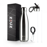 Zeuz® Premium Rvs Thermosfles & Drinkfles - Isoleerfles - Waterfles Met Rietje - Bpa Vrij - 500 Ml - Zilver - Grijs