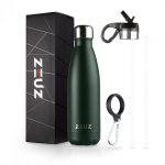 Zeuz® Premium Rvs Thermosfles & Drinkfles - Isoleerfles - Waterfles Met Rietje - Bpa Vrij - 500 Ml - Mat - Groen