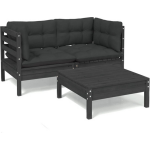 Vidaxl 3-delige Loungeset Met Antracietkleurige Kussens Grenenhout - Zwart