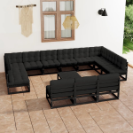 Vidaxl 14-delige Loungeset Met Kussens Massief Grenenhout - Negro