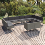 Vidaxl 12-delige Loungeset Met Kussens Poly Rattan - Grijs