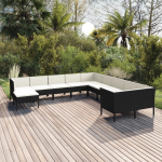 Vidaxl 11-delige Loungeset Met Kussens Poly Rattan - Zwart