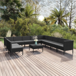 Vidaxl 12-delige Loungeset Met Kussens Poly Rattan - Zwart