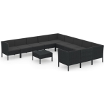 Vidaxl 12-delige Loungeset Met Kussens Poly Rattan - Zwart