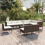 Vidaxl 11-delige Loungeset Met Kussens Poly Rattan - Marrón