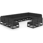 Vidaxl 12-delige Loungeset Met Kussens Massief Grenenhout - Negro