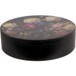 Clayre & Eef Doos Ø 25*7 Cm Meerkleurig Hout Rond Bloemen - Zwart