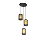 QAZQA Vintage hanglamp met messing rond 3-lichts - Kayleigh - Zwart