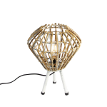 QAZQA Landelijke tafellamp tripod bamboe met - Canna Diamond - Wit