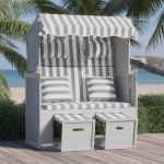 Vidaxl Strandstoel Met Kussens Poly Rattan En Massief Hout Wit - Grijs