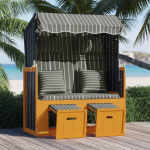 Vidaxl Strandstoel Met Kussens Poly Rattan En Hout En Grijs - Zwart