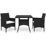 Vidaxl 3-delige Tuinset Poly Rattan En Glas - Negro