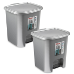 Forte Plastics 2x Stuks Afvalemmer/vuilnisemmer/pedaalemmer 7.5 Liter Met Deksel En Pedaal Zilver - Pedaalemmers - Silver