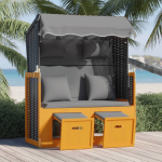 Vidaxl Strandstoel Met Kussen Poly Rattan En Hout En Antraciet - Zwart