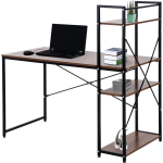 Bureau - Computertafel - Modern Design - Met Rek - Laptopbureau - 4 Schappen - Walnoot / - Zwart
