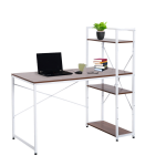 Bureau - Computertafel - Modern Design - Met Rek - Laptopbureau - 4 Schappen - Walnoot / - Wit
