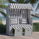 Vidaxl Strandstoel Met Kussens Poly Rattan En Hout En - Blauw