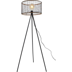 Maxxhome Stalamp - Vloerlamp - 146 Cm - E27 Led - Frame - Houten Lampenkap - Zwart