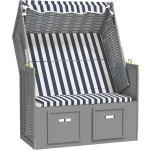 Vidaxl Strandstoel Met Luifel Poly Rattan En Massief Hout En - Blauw