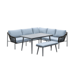 Garden Impressions Ashton Lounge Dining Set Rechts - Zwart Rotan - Blauw