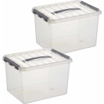 Sunware 2x Q-line Opberg Box/opbergdoos 22 Liter 40 Cm - Opbergbak Kunststof Transparant/zilver 2 Stuks