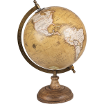 Clayre & Eef Wereldbol Decoratie 22*22*37 Cm Bruin Hout Ijzer Rond Globe Aardbol Globe Aardbol - Geel
