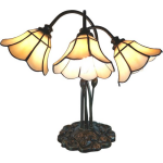 Clayre & Eef Lumilamp Tafellamp Tiffany 46*28*63 Cm E14/max 3*25w Meerkleurig Polyresin / Glas Tulpen 5ll-6029 - Beige