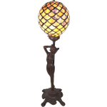 Clayre & Eef Lumilamp Tafellamp Tiffany 21*21*51 Cm E14/max 1*25w Meerkleurig Polyresin / Glas Vrouw 5ll-6024 - Geel
