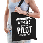 Bellatio Decorations Worlds Greatest Pilot Tas Volwassenen - Werelds Beste Piloot Cadeau Tas - Feest Boodschappentassen - Zwart