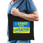 Bellatio Decorations I Stand With Ukraine Tas Volwassenen - Oekraine Tasje Met Oekraiense Vlag - Feest Boodschappentassen - Zwart