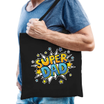 Bellatio Decorations Super Dad Popart Katoenen Tas Voor Heren - Cadeau Tasjes - Feest Boodschappentassen - Zwart